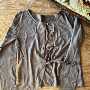 Brown Cardigan Sweater with Tie Waist, Size Small